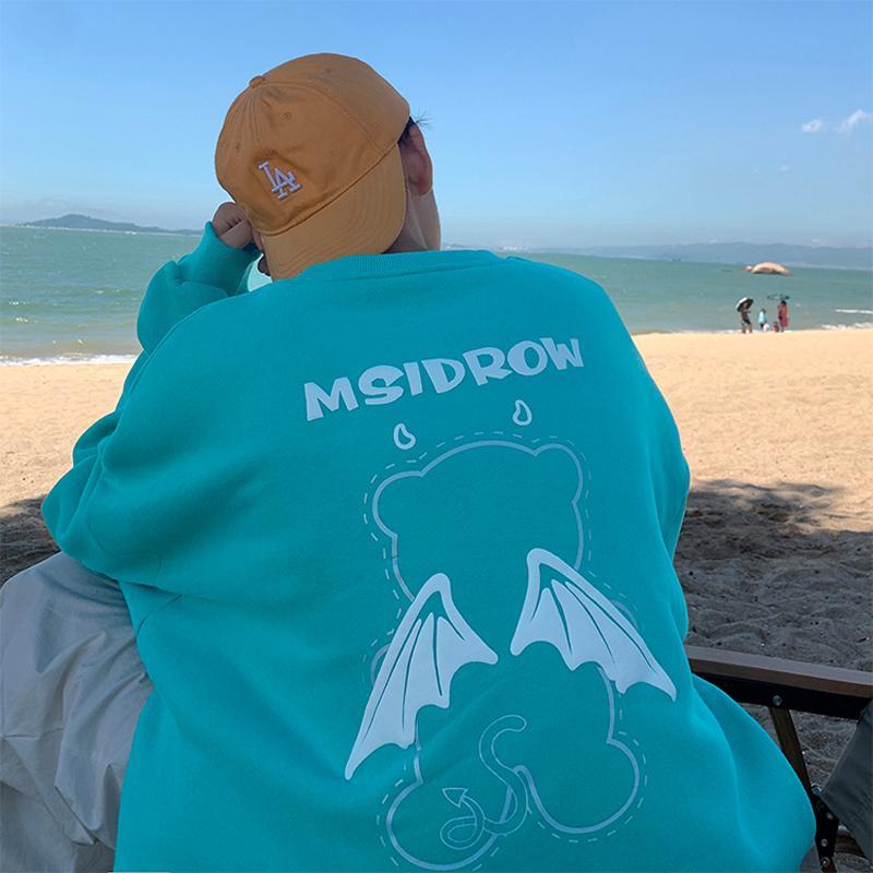 Fashion Harajuku Sweatshirt Hoodies Women Oversize Long Sleeve Loose Couple Clothes Reflective Devil Pullover Female Kawaii Tops