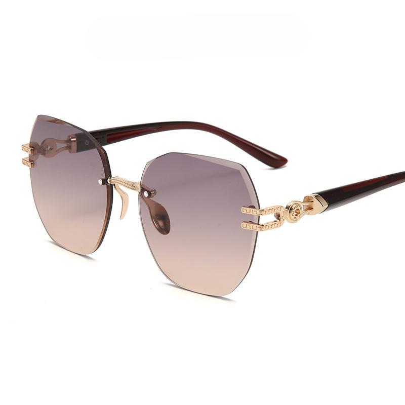 Trend New Rimless Trim Sunglasses Ladies Korean Version of The Tide Big Box Round Face Online Celebrity Sunglasses UV Glasses.