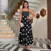 Sleeveless Long Maxi Dress with Polka Dot and Stripe Print Square Neck Adjustable Straps Casual Summer Flowy Sundress for Women