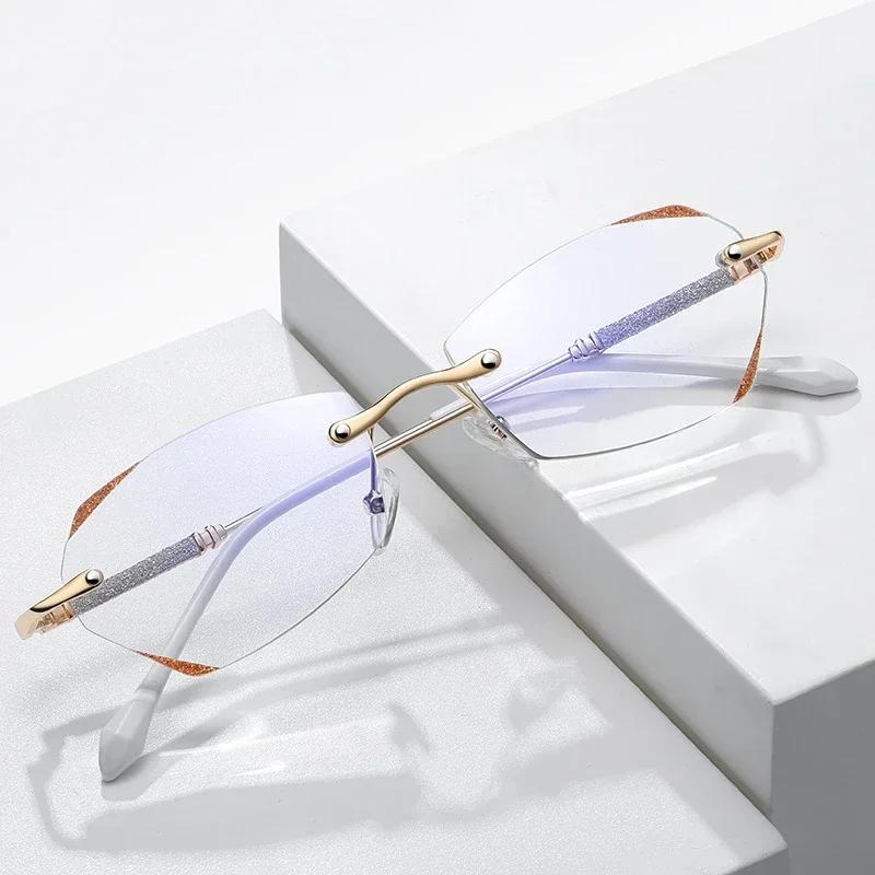 Retro Rimless Reading Glasses for Women Ladies Luxury Design Fashion Presbyopia Eyewear Vintage New Diamond Far Sight Eyeglasses