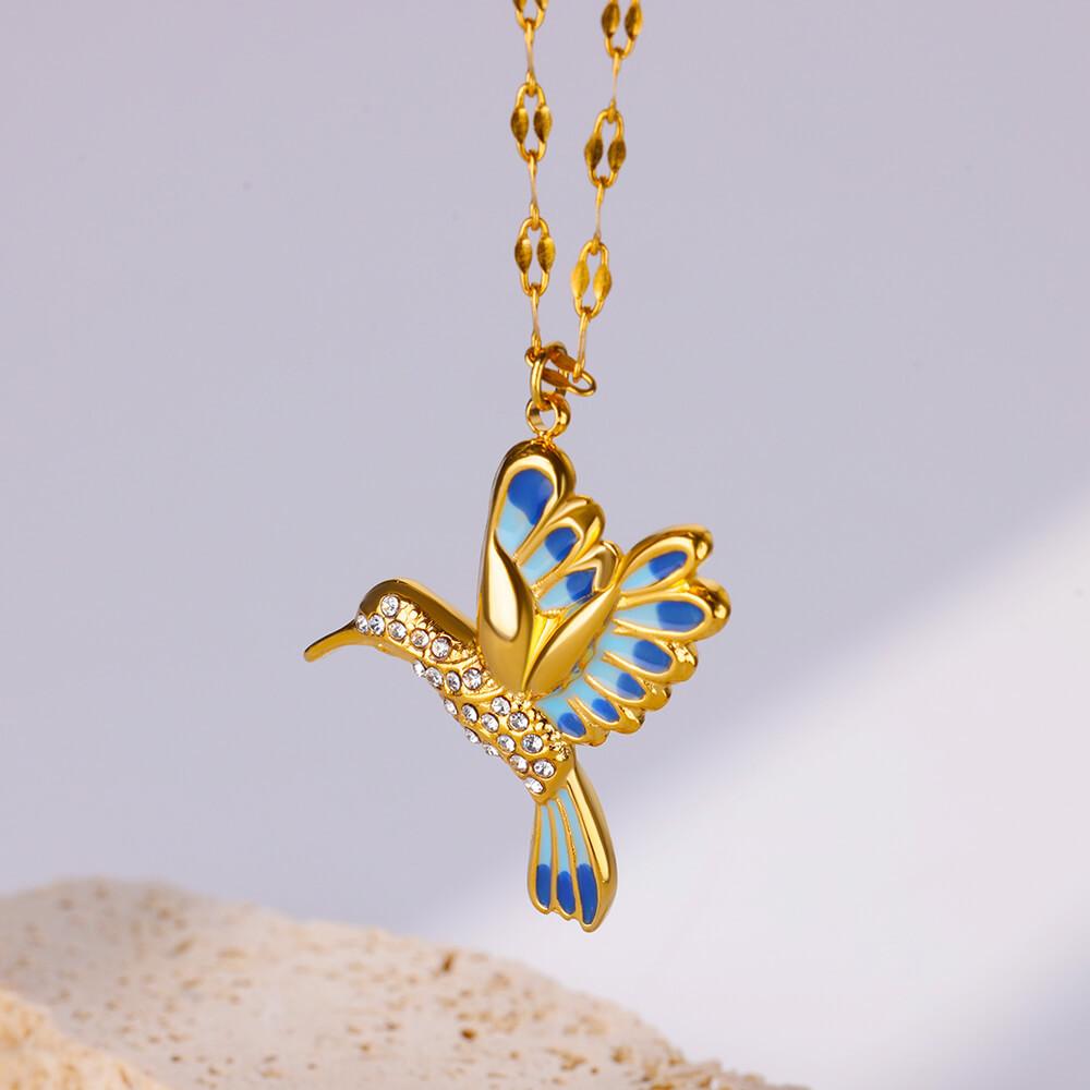 New color drop oil enamel color bird pendant jewelry titanium steel micro-inlaid zircon necklace women's collarbone chain