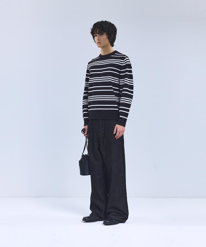 IRONYPORNO WHITELINE 86-Iroj368 Classic Small Stripe Long Sleeve Knit Black