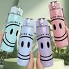 1PC Minimal Smiley Face Circle Art 750ml Color Plastic Sports Water Bottle Leakproof Flip Straw Lid Suitable for Sports Office Home Use