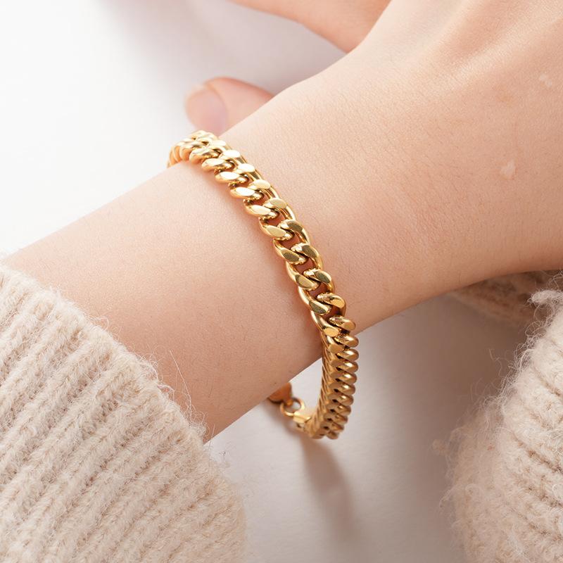 Stainless Steel Cuban Link Bracelet for Men Women Gold Color 7mm Minimalist Geometric Style  Jewelry Supply