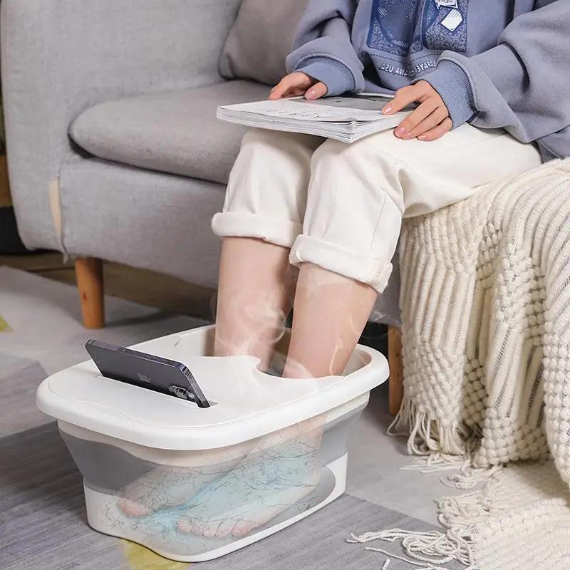 Folding Foot Bath Bucket Silicone Foot Bath Basin Massage Best Washing Bucket Restroom Accessories Easy Hold Footbath for Adult Kid