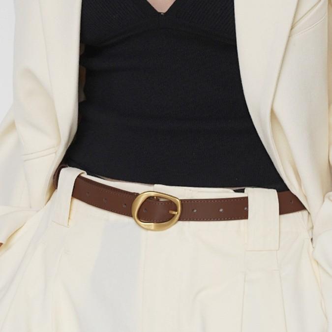 Echter Ledergürtel für Damen mit geometrischer Schnalle für lässiges Jeans-Styling