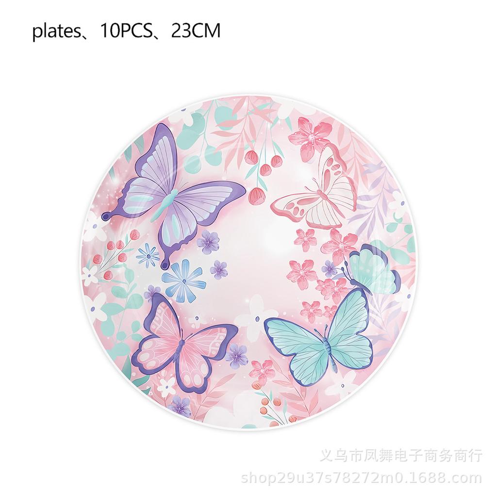 Pink Butterfly Theme Birthday Party Disposable Paper Plate Tissue Paper Cup Party Decoration Scene Supplies Set