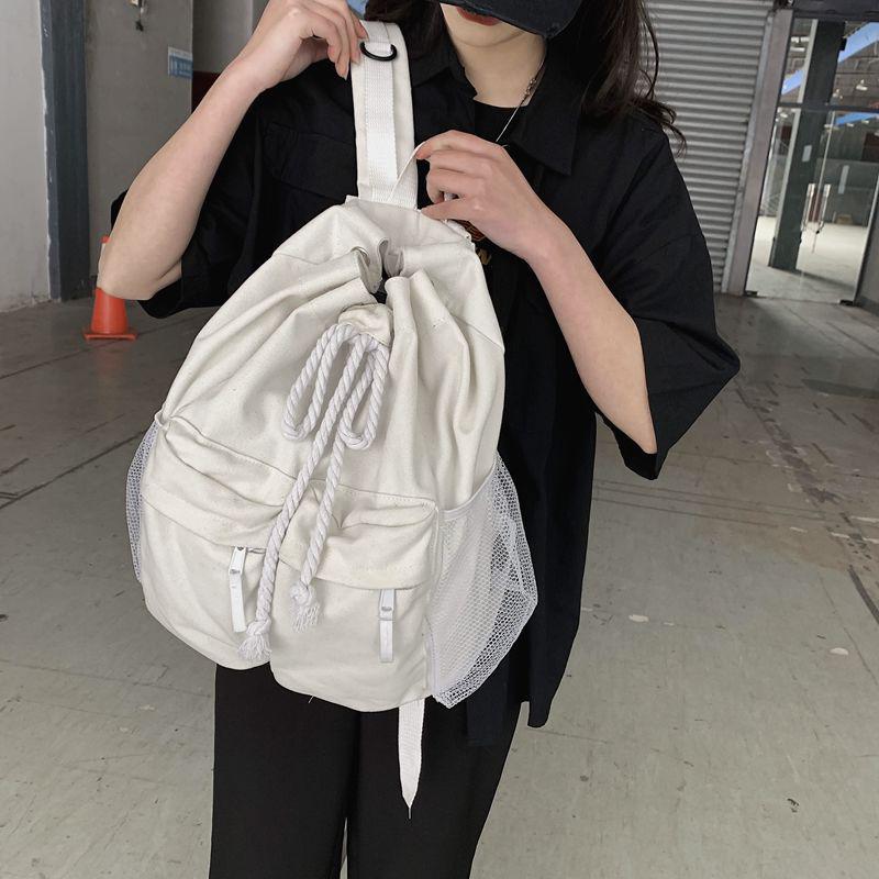 Drawsting Backpacks For Women Casual Canvas Lady Backpacks Light Weight Students Shoulder Bag Large Capacity Travel Rucksack KTB