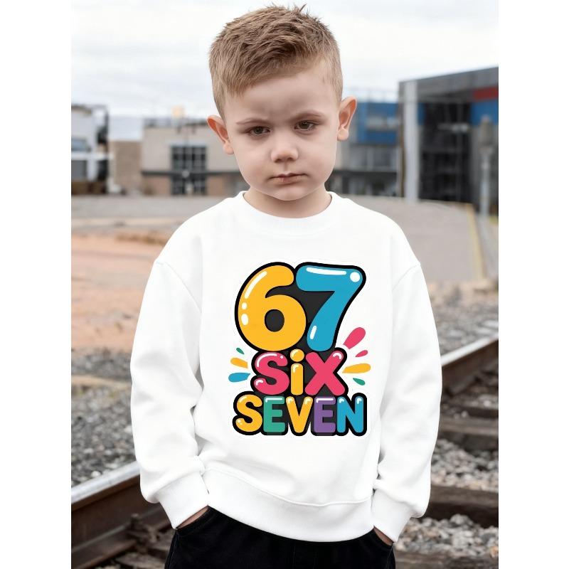 Sweatshirt Enfant Coloré à Bulles Imprimé Numéro 67 Six Sept Unisexe Garçons Filles Brillant Éclaboussure Dessin Animé Lettre Col Rond Manches Longues Pull Haut Enfant