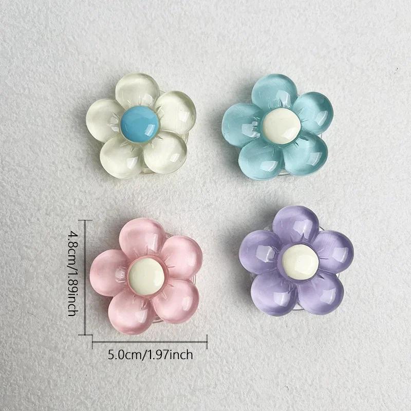 Transparenter Harz Bonbonfarbener Blumen Handyhalter Faltbarer Desktop-Ständer Niedlicher Floraler Einziehbarer Griff für Mobile Geräte 1 Stück