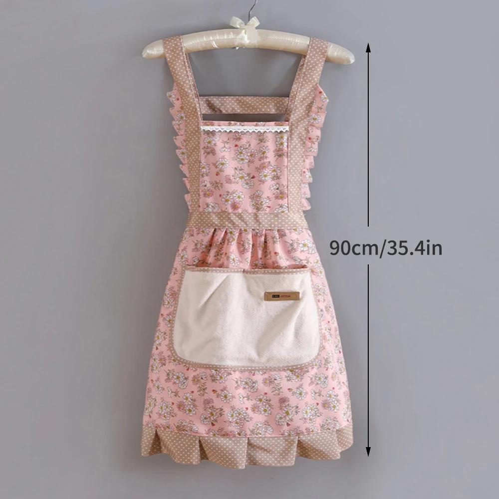 1Pc Women's Floral Home Apron With Pocket, Adjustable Apron For Kitchen, Cooking, Baking, Grilling, Chef's Apron