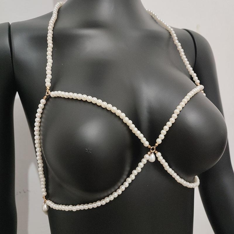 Handmade Beaded Pearls Body Chain Elegant Layering Necklace for Women Evening Party Jewelry Accessories