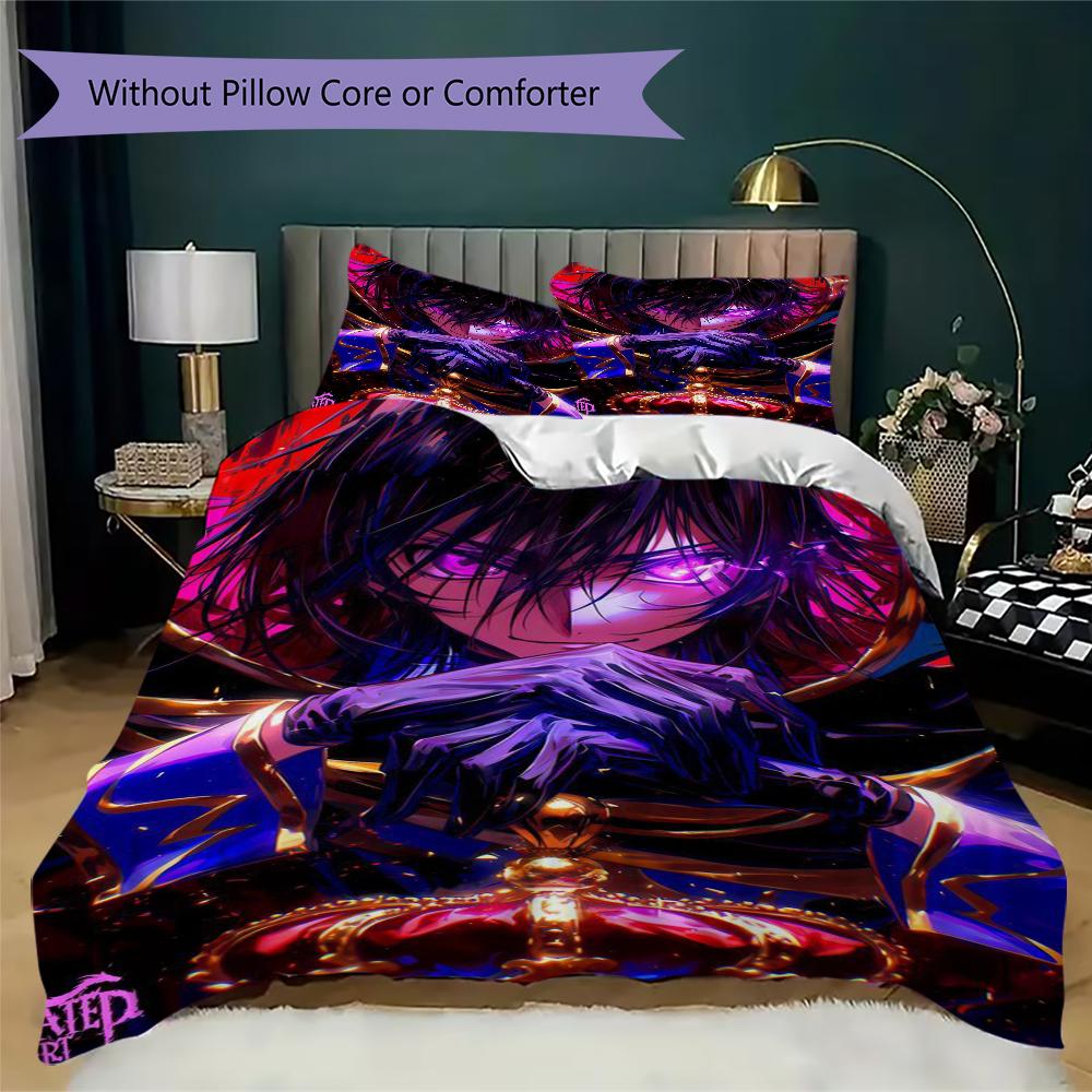 Code Geass Pattern Bedding,Quilt Set Quilt Cover Pillowcase Home Birthday Gift(1 * Duvet Cover + 2 * Pillowcase, Without Core)_lx
