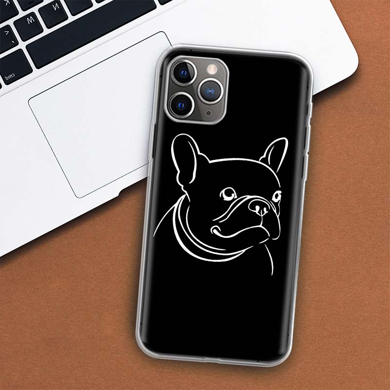 Capa de telefone preta e branca Bulldog Francês para Apple iPhone 11 12 13 15 Ultra 14 Pro 7 XR X XS Max 6S 8 Plus + Mini SE Estampa suave