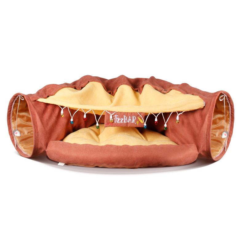 New Attractive Cat Tunnel Bed with Cushion Tube Toys Collapsible Cat Mate Easy To Clean Soft Removable Shack House Kitten Tunnel Toy