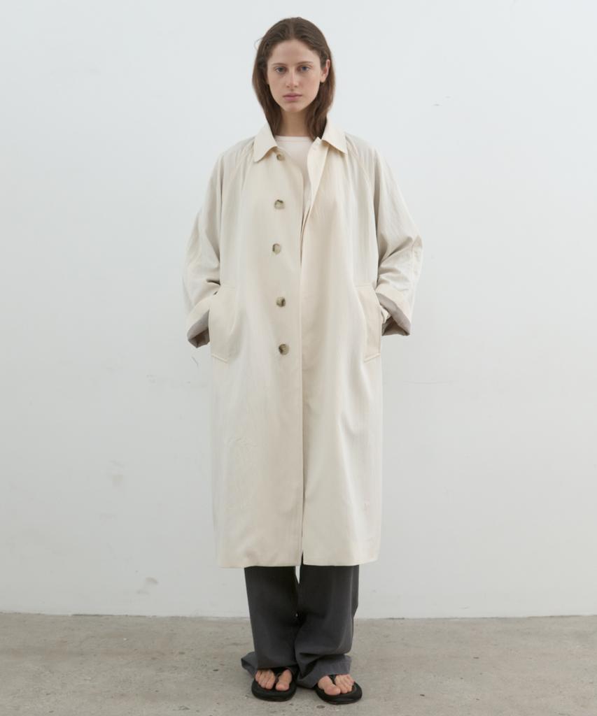 Poszer Hidden Button Trench Coat (Ivory)