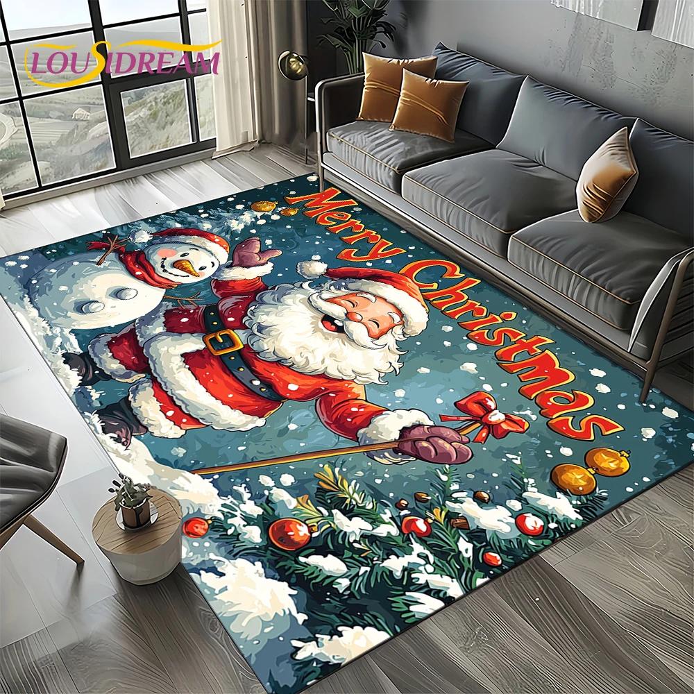 2025 Frohe Weihnachten Baum Weihnachtsmann, Neujahr Märchen Geschenk Teppich für Zuhause Schlafzimmer Sofa Fußmatte Dekoration, Rutschfeste Bodenmatte