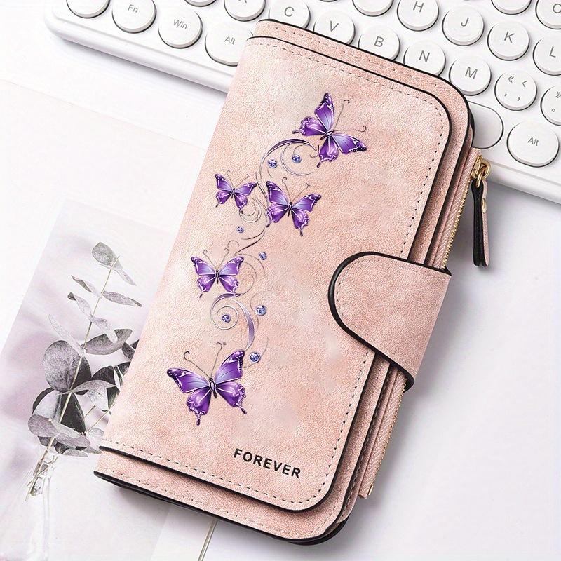 Butterfly Design Women's Long Wallet Multi - Functional Portable Snap - Closure Coin Purse Ideal for Cat Lovers Birthday Gift Daily Use Fun Design