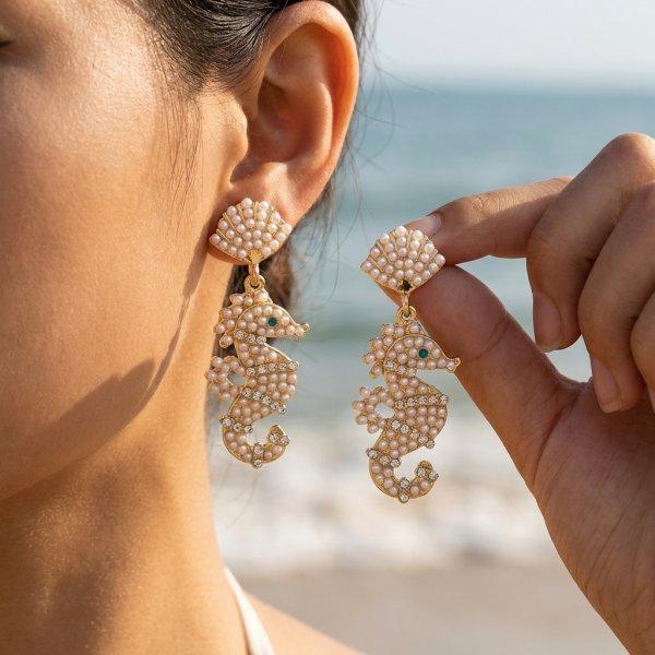 Boho Starfish Coral Dangle Earring for Women Imitation Pearl Colorful Zircon Long Tassel Drop Earring Summer Beach Ocean Jewelry