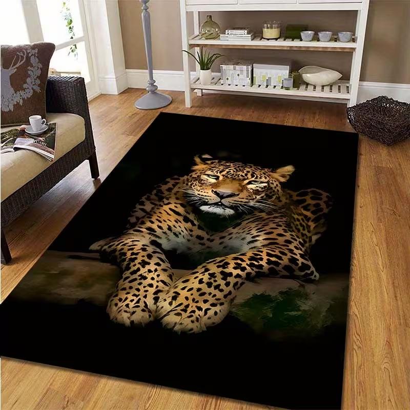 Luxus Jungle Leopard Blumen Druck Teppich Wohnzimmer Heimdekoration Sofateppich Nachttischteppich Lounge Raum Couchtisch Bodenmatte Geschenke