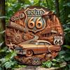 Panneau Métallique Vintage Route 66 Décor Mural Rustique pour Café Bar Maison Jardin