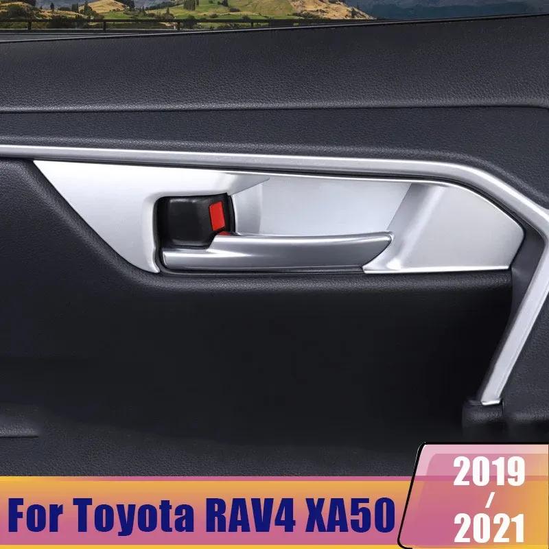 Carbon Car Interior Door Handle Bowl Frame Cover Trim Stickers For Toyota RAV4 2024 XA50 Accessories