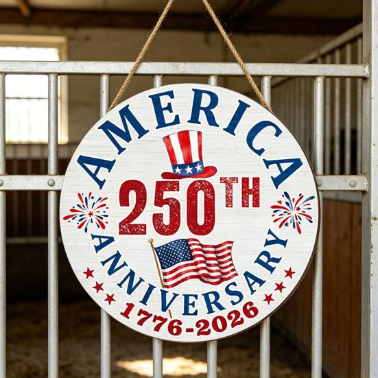 US 250th Anniversary Wooden Door Sign 1776-2026 250 Years of Freedom Patriotic Hanging Sign for 4th of July Independence Day Front Door Home Porch
