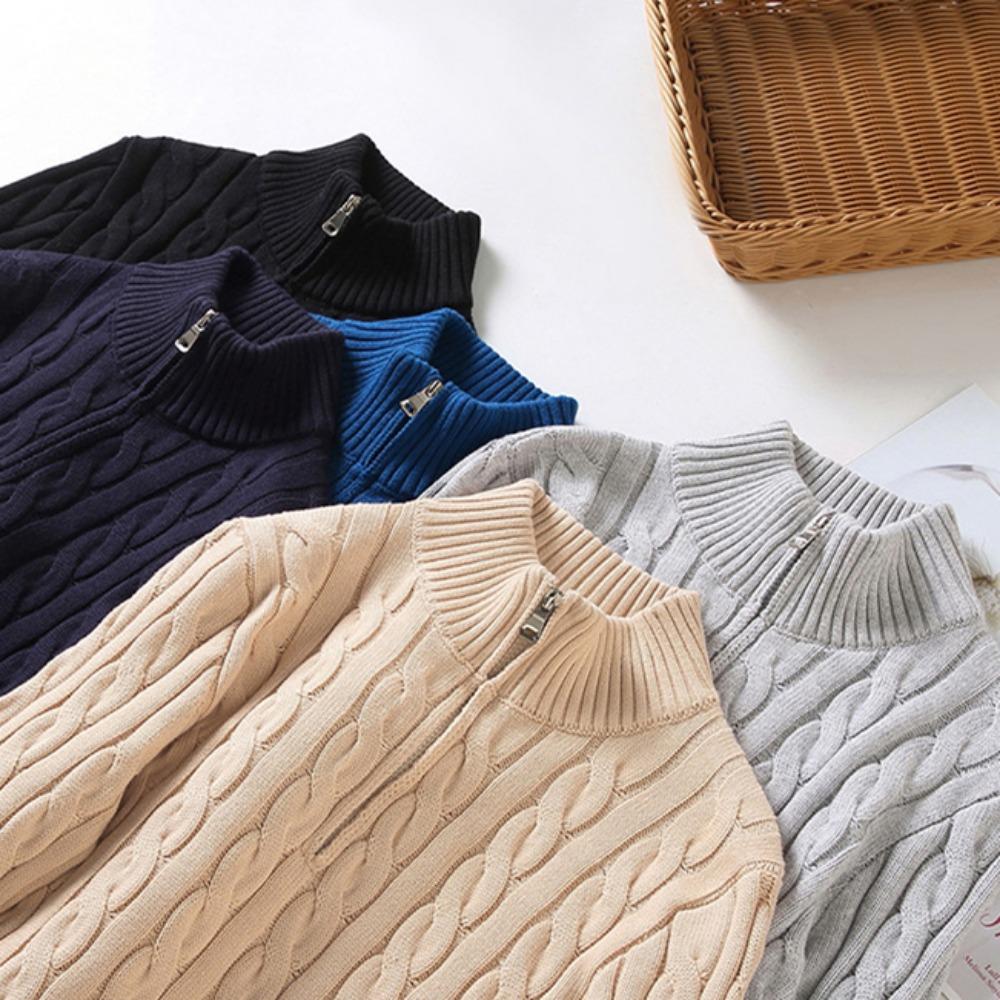 100% Cotton Sweaters Men's High Quality Autumn Cable Knit Sweater with Zipper Turtleneck Pullovers Zipper Pull Homme