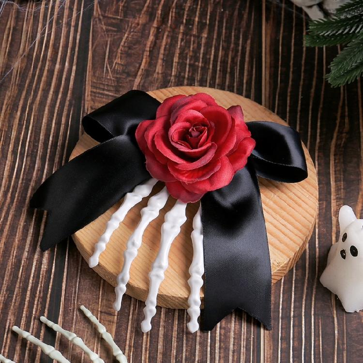1pc Ghostly Skeleton Hand Side Hairpin Lightweight Plastic Hairpin Rose Bows Fashion Accessories Costume Essential
