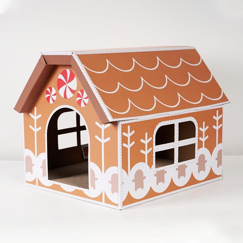 Christmas Themed Multifunctional Large Capacity Corrugated Paper Cat House Cat Scratcher