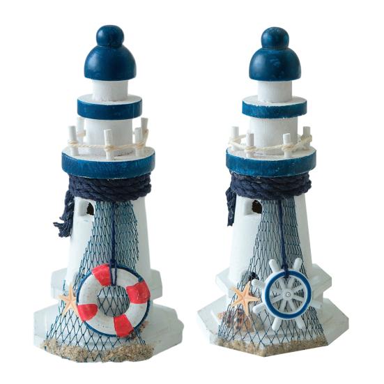 Retro Vuurtoren Ornament Handgemaakt Rustiek Houten Vuurtoren Beeld Kust Tafeldecoratie voor Oceaan Themafeest Strandhuis Decor