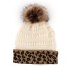 Modische Winter-Leoparden-Damenmütze Warme Strickmützen Mütze Für Damen Mädchen Bommel Dicke Damenmütze Hut Mit Haarbällchen
