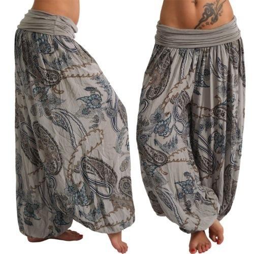Női alkalmi Boho Print Pants Széles szárú nadrág Bő, zsebgombos nadrág