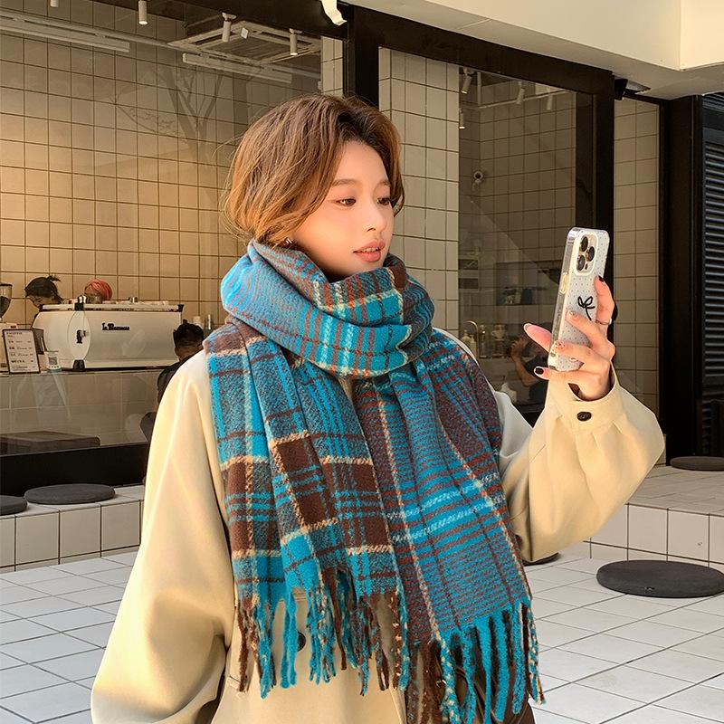 Autumn and Winter Small Fresh Imitation Cashmere Scarf Shawl Warm Couple Versatile Plaid Scarf