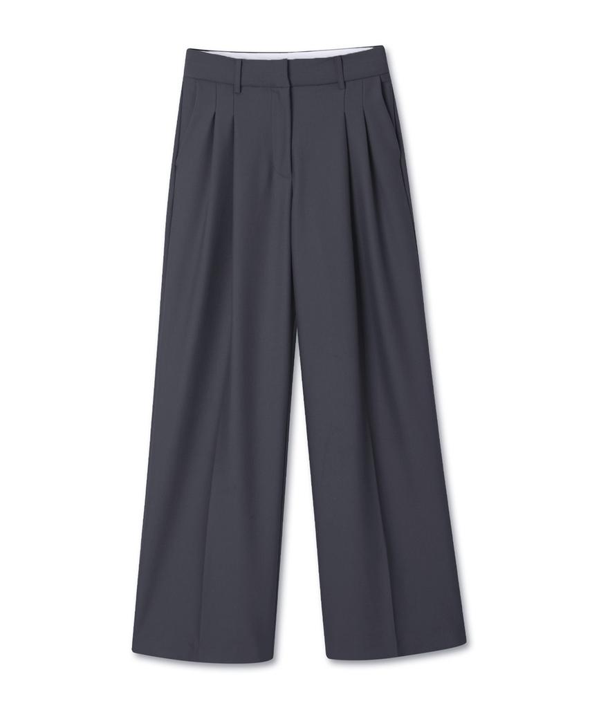 Michikoleondeonkosino Relaxed Double-Pleat Wide Slacks Charcoal