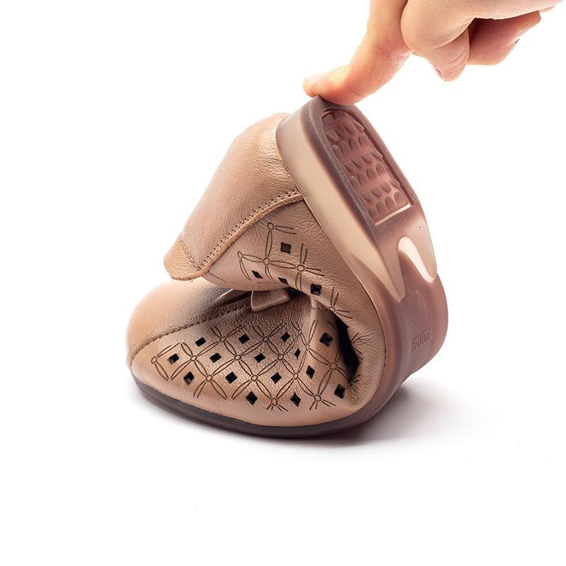 Spring and Summer New Mother Sandals Flat Bottom Non-slip Hollowed Out Elderly Shoes Shallow Mouth Low Top Breathable Retro Sandals