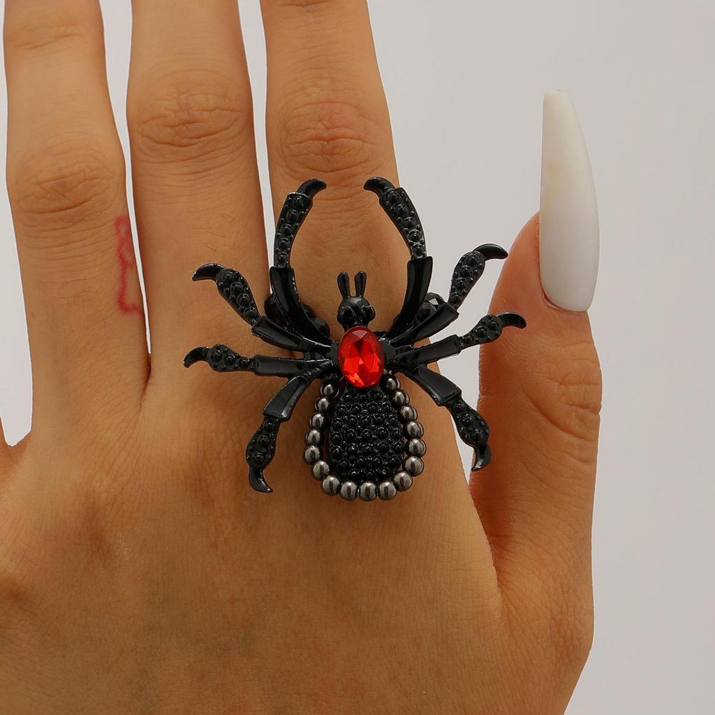 Gotisches Punk Strass Spinnen Schmuckset für Halloween (Halskette, Armband, Ring) Unisex