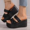 Leopard Print Open-Toe Platform Slippers for Women, Plus Size Thick-Soled Slippers
