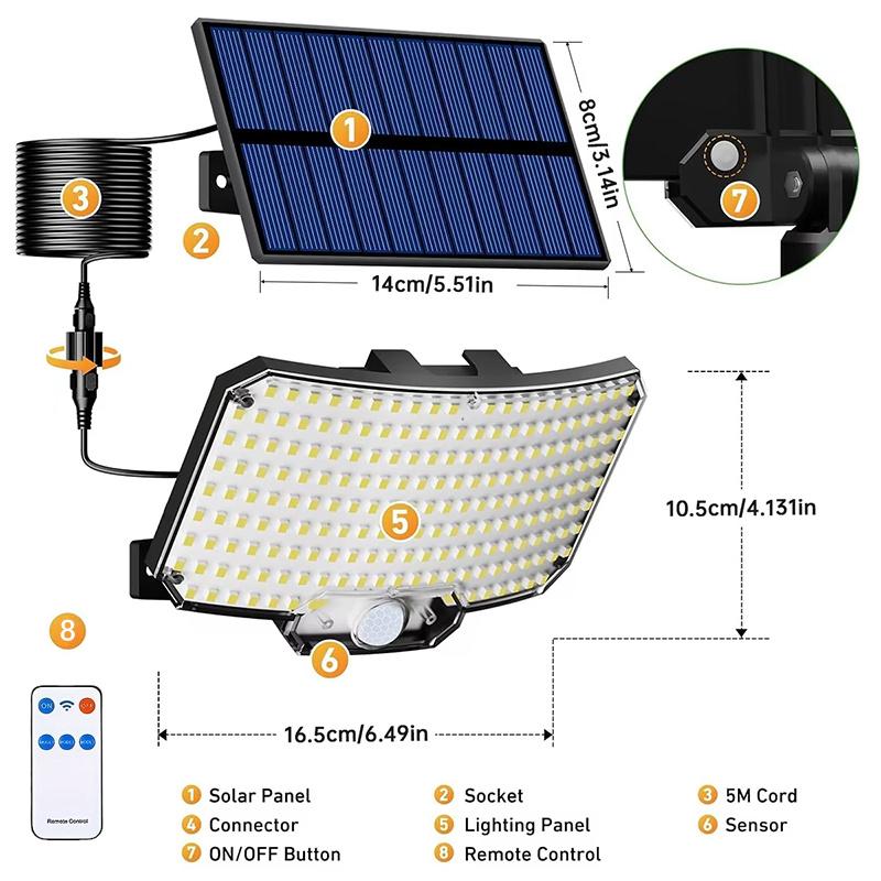 Intelligente Erfassung 234LED Solarleuchte,Dekorative Gartenleuchte,Straßenleuchte mit Fernbedienung,Terrassen,Innenhöfe,Balkone,Villen
