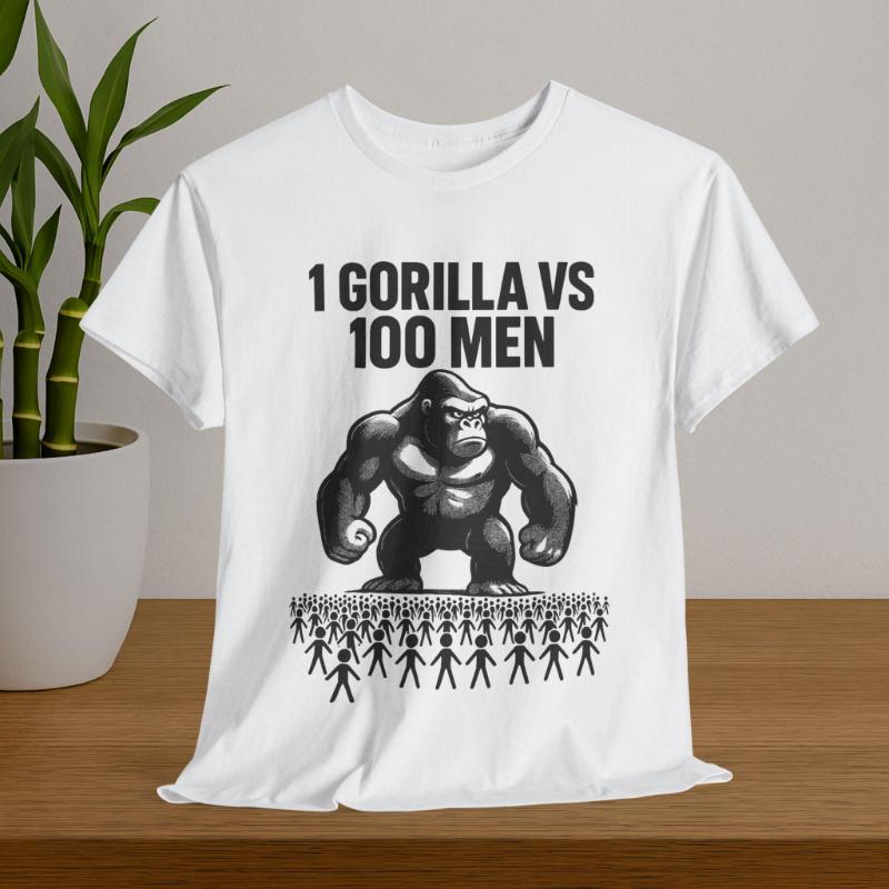 100 Men Vs 1 Gorilla Meme Tshirt Fun Gorilla Battle Tshirt Summer Cotton Fashion Loose Mens and Womens Pattern Tshirt
