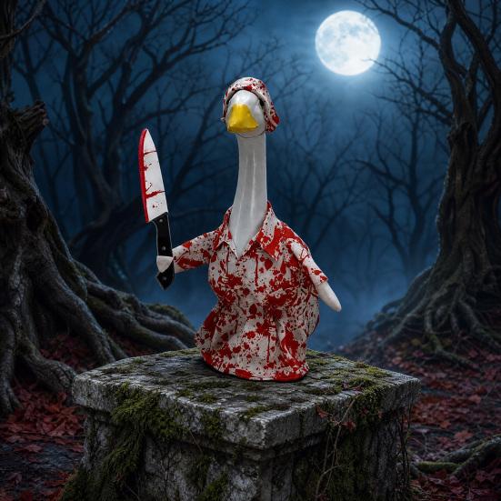 Halloween Porch Goose Outfit, Blood Goose Clothes with Hat & Knife, Horror Style Goose Costume for Haunted House Party Favors