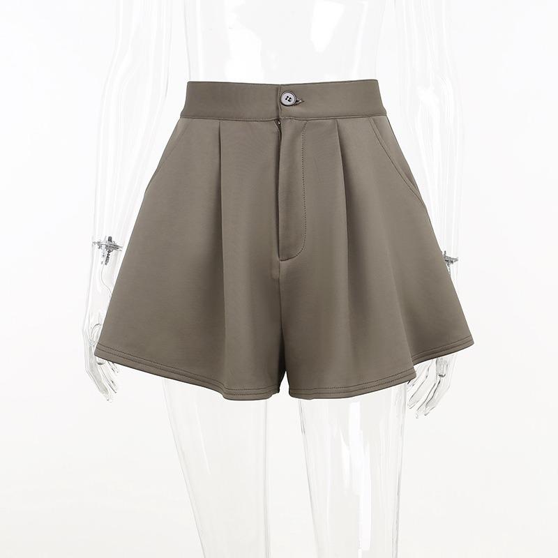Women High Waist Shorts Casual Loose A-line Wide Leg Short Pants Solid Fashion Pocket Office Lady Trousers Streetwear Toppies Short Femme