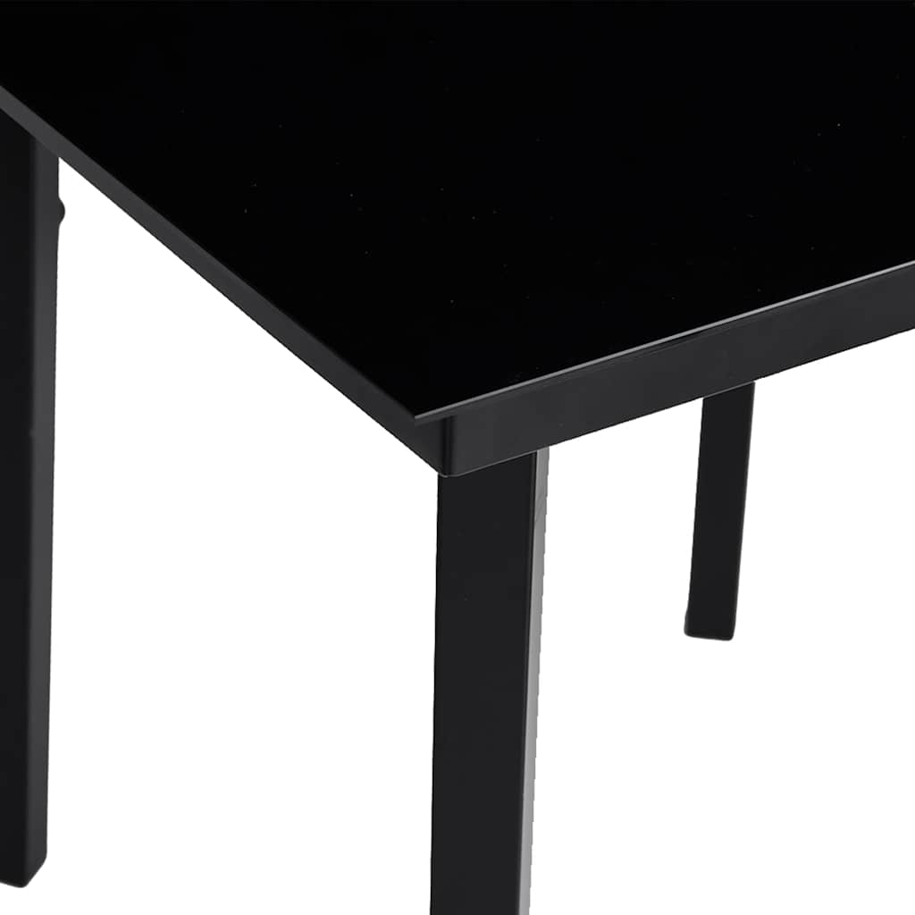 5 Piece Outdoor Dining Set with Cushions Black Poly Rattan Glass Table