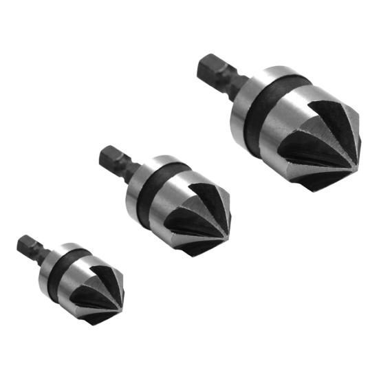 3Pcs Carbon Steel Hex Countersink Set for Wood Metal Quick Change Drill Bit Tool