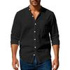 Summer Casual Shirts Men's Solid Color Long Sleeved Linen Shirts Stand Collar Breathable Shirts with Pockets
