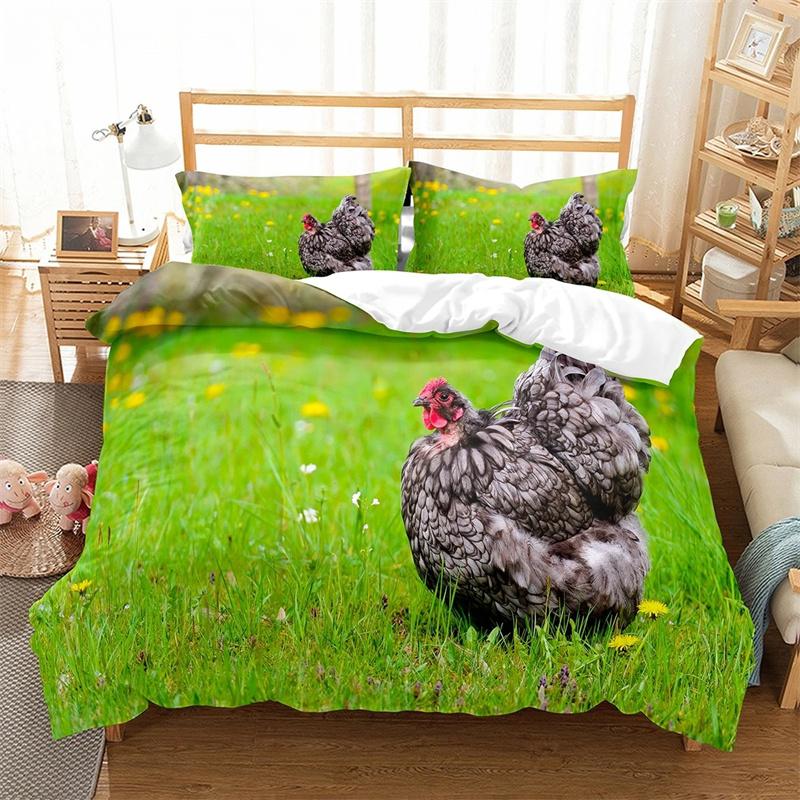 Ferme Poulet Roi Reine Housse de Couette Complète Poule Adorable Poussin Ensemble de Literie Famille Animal Housse de Couette 2/3 pièces Polyester Housse de Couette