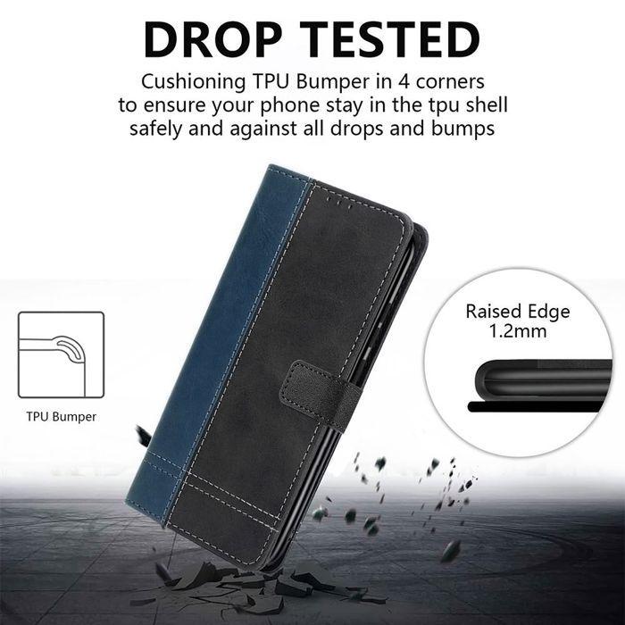 Case for Samsung Galaxy A37 5G, Anti-Scratch Protection Two-Tone Leather Effect Navy Blue