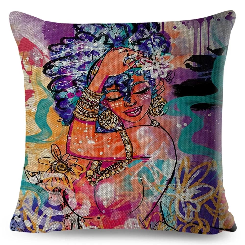 Afrikanische Frauen Kissenbezug Deko Bunt Cartoon Dame Traum Kissenbezug Polyester Kissenbezug für Schlafzimmer Sofa Zuhause