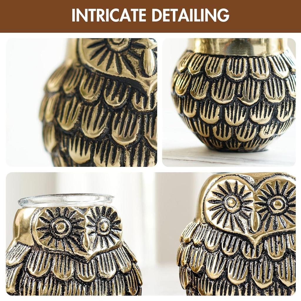 New Aluminium Pair of Owls with Votives for Good Luck and Love | Statue for Home Decor Tabletop Living | Candle Holder Gift Showpiece Set of 2