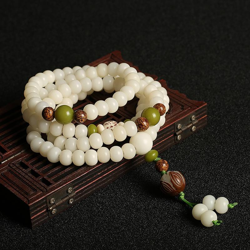 Lente Zomer Wit Jade Bodhi Armband 108 Boeddha Kralen Mala Verweerd Hand Touw Wen Speel Vinger Toren Sieraden